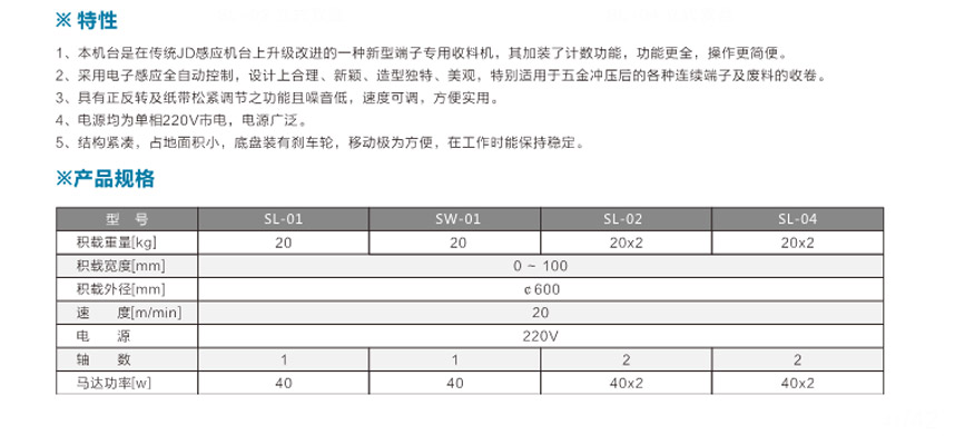 端（duān）子專用收料（liào）機SW-01臥（wò）式單盤